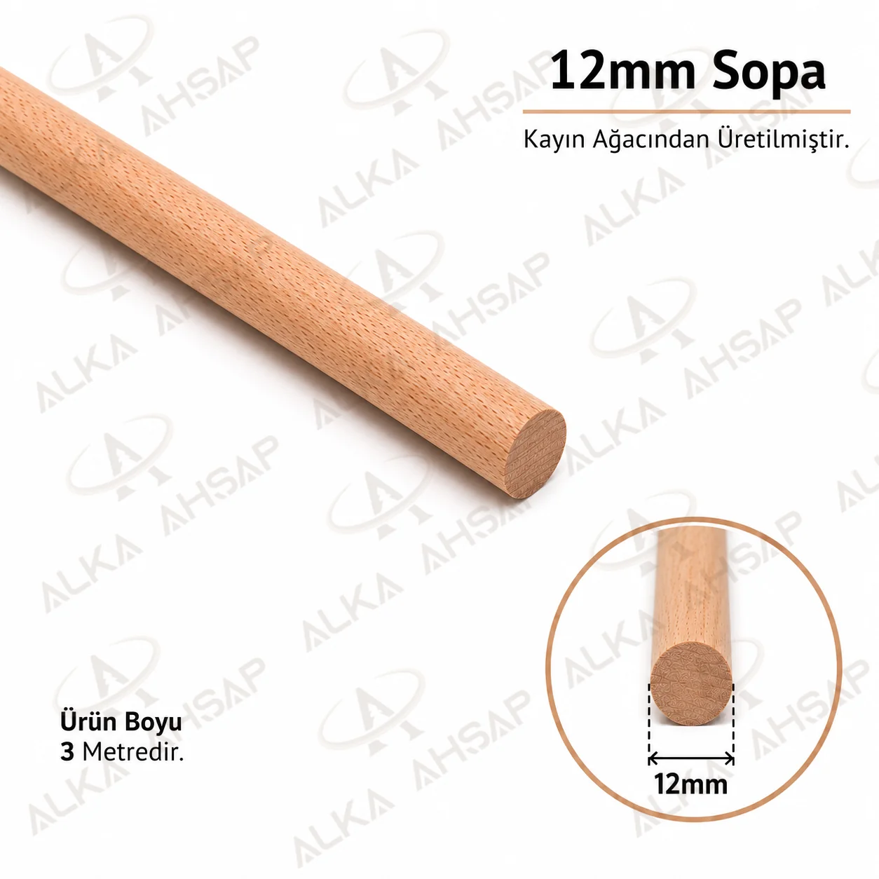 Ahşap Çubuk 12 mm | Yuvarlak Çıta | Ahşap Sopa