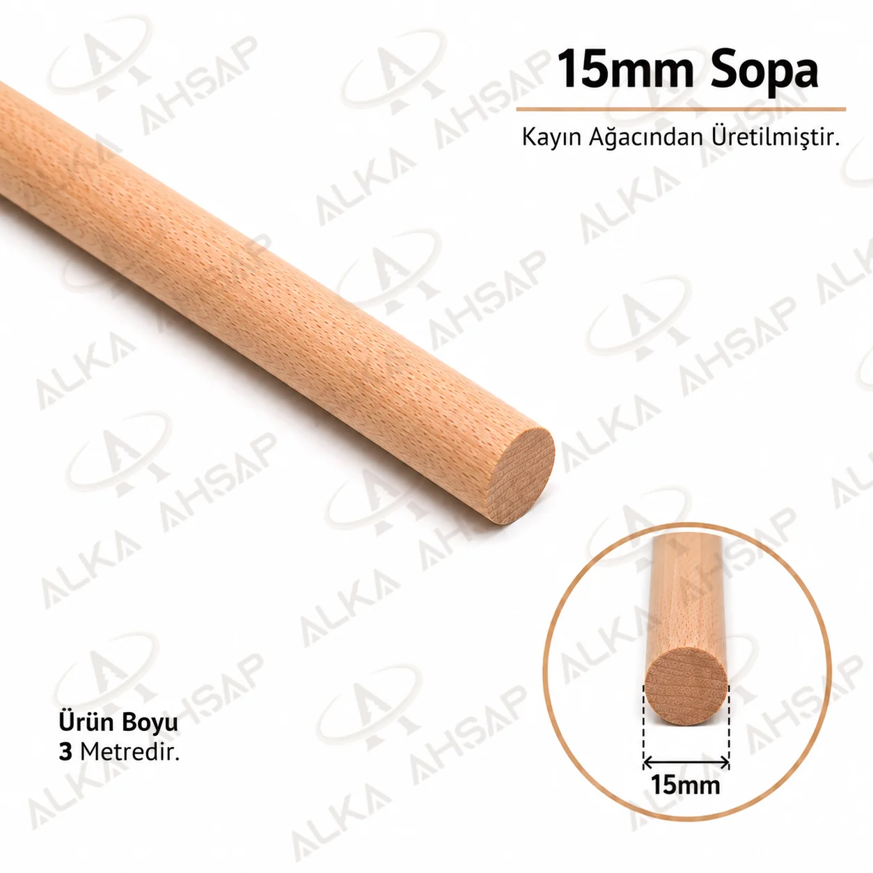 Ahşap Çubuk 15 mm | Yuvarlak Çıta | Ahşap Sopa