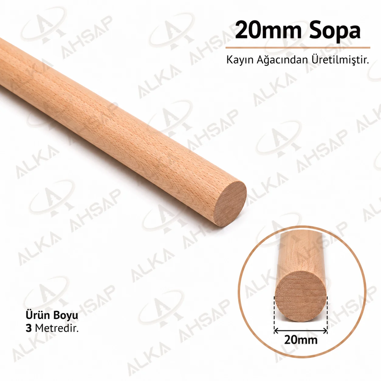 Ahşap Çubuk 20 mm | Yuvarlak Çıta | Ahşap Sopa