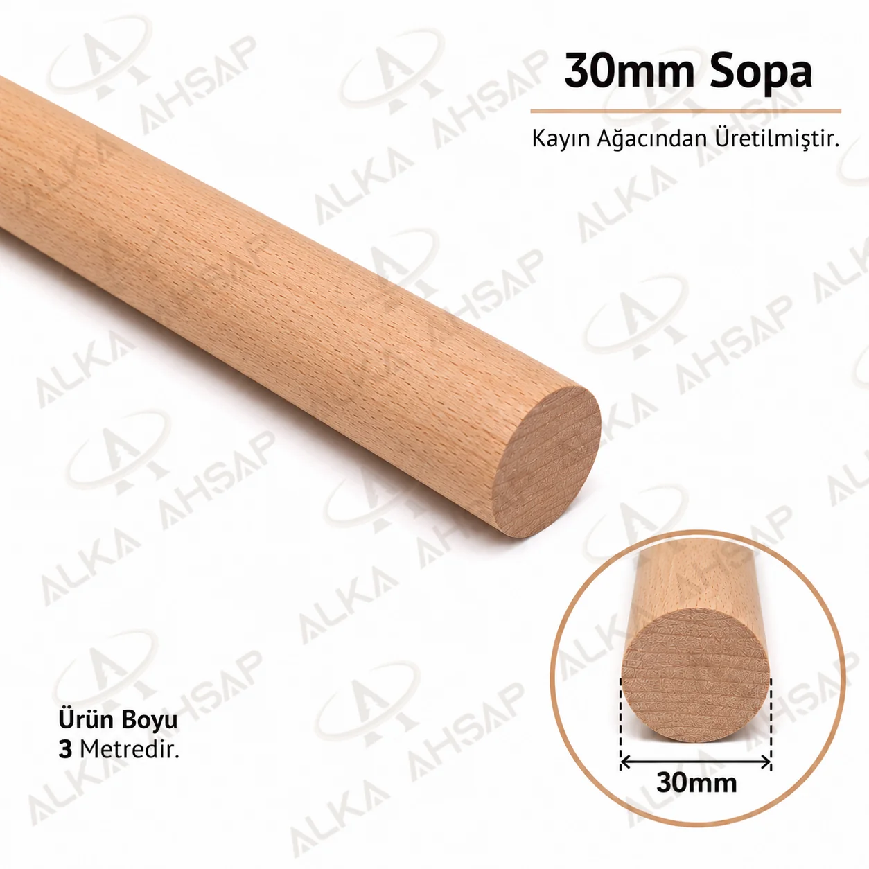 Ahşap Çubuk 30 mm | Yuvarlak Çıta | Ahşap Sopa