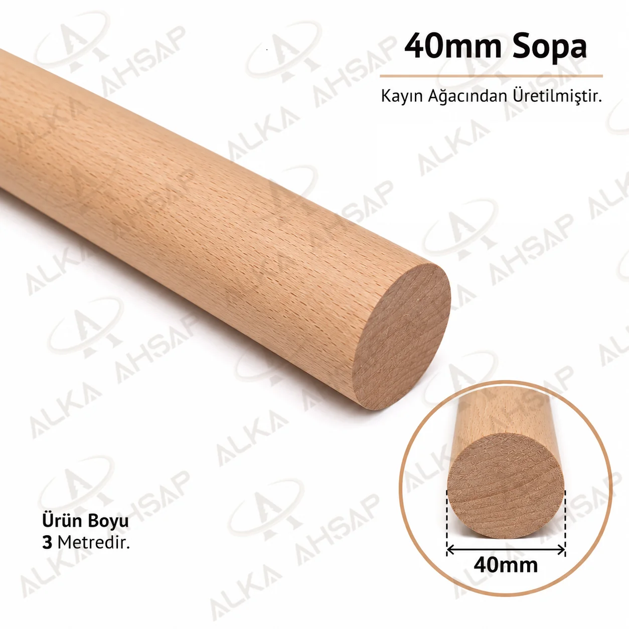Ahşap Çubuk 40 mm | Yuvarlak Çıta | Ahşap Sopa