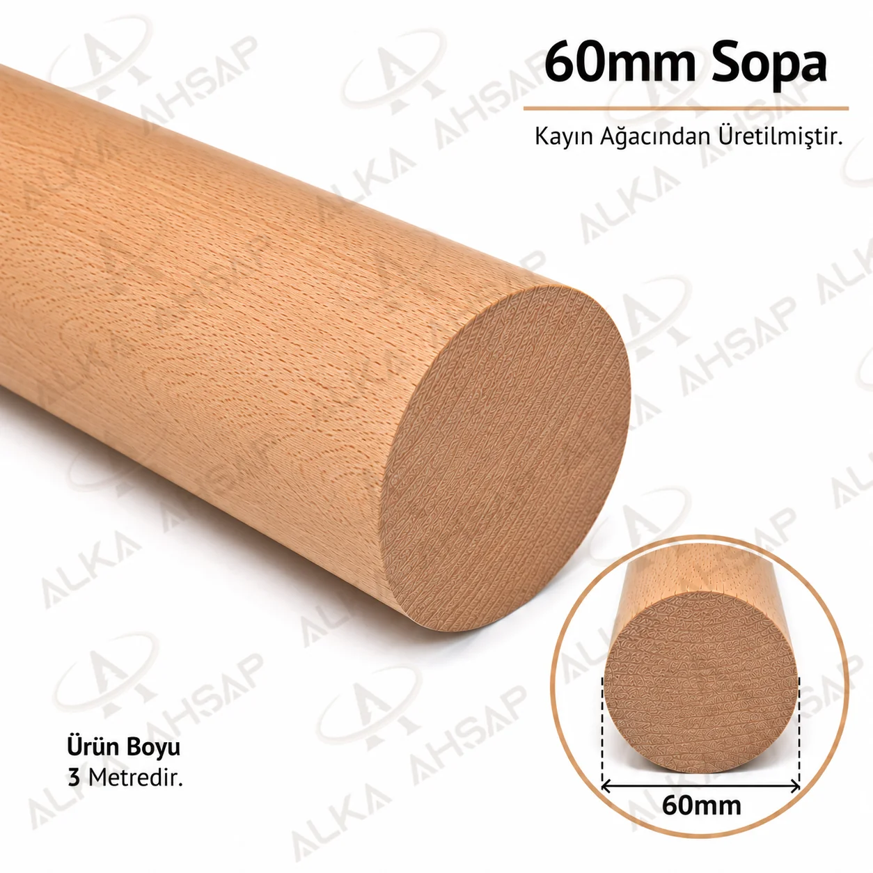 Ahşap Çubuk 60 mm | Yuvarlak Çıta | Ahşap Sopa