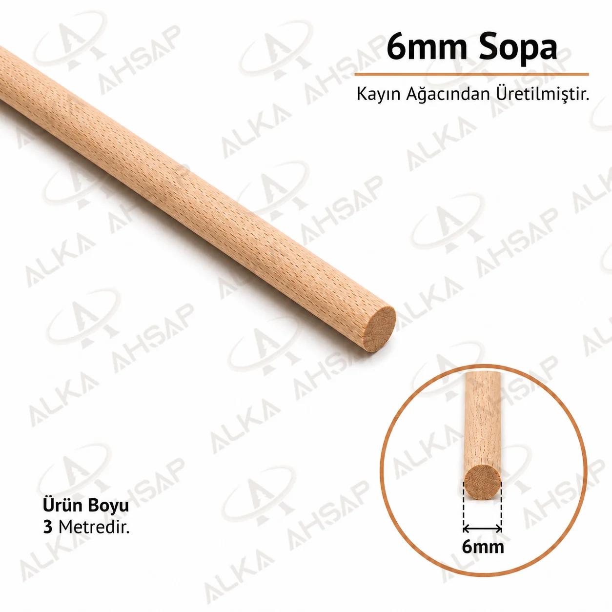 Ahşap Çubuk 6 mm | Yuvarlak Çıta | Ahşap Sopa