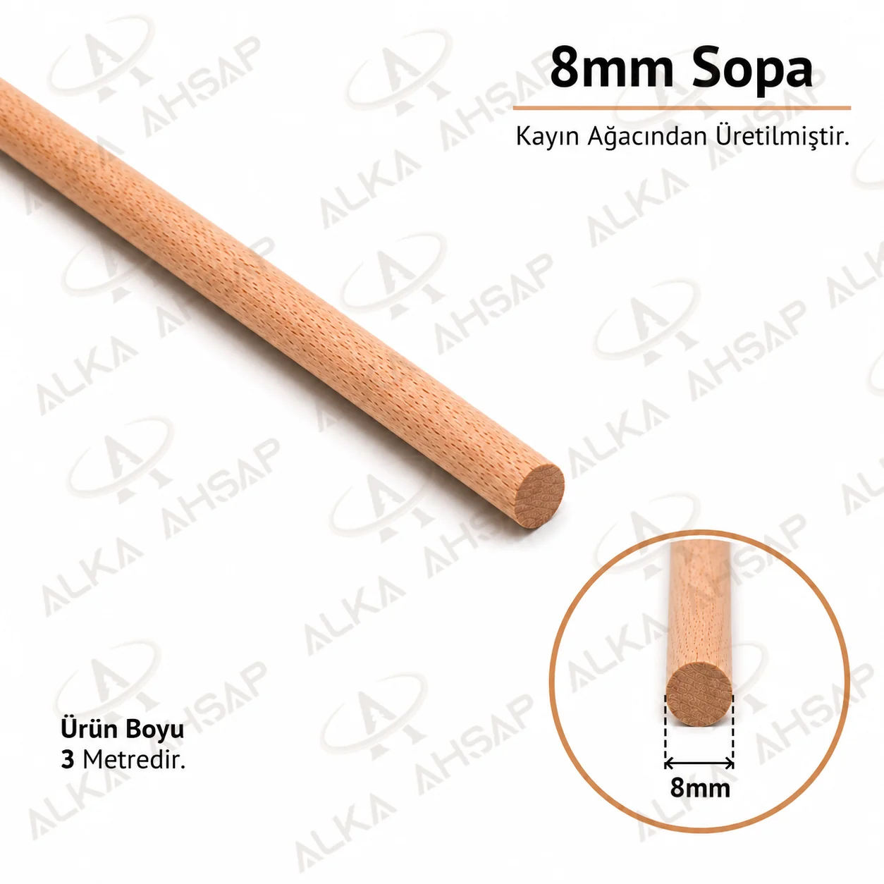 Ahşap Çubuk 8 mm | Yuvarlak Çıta | Ahşap Sopa
