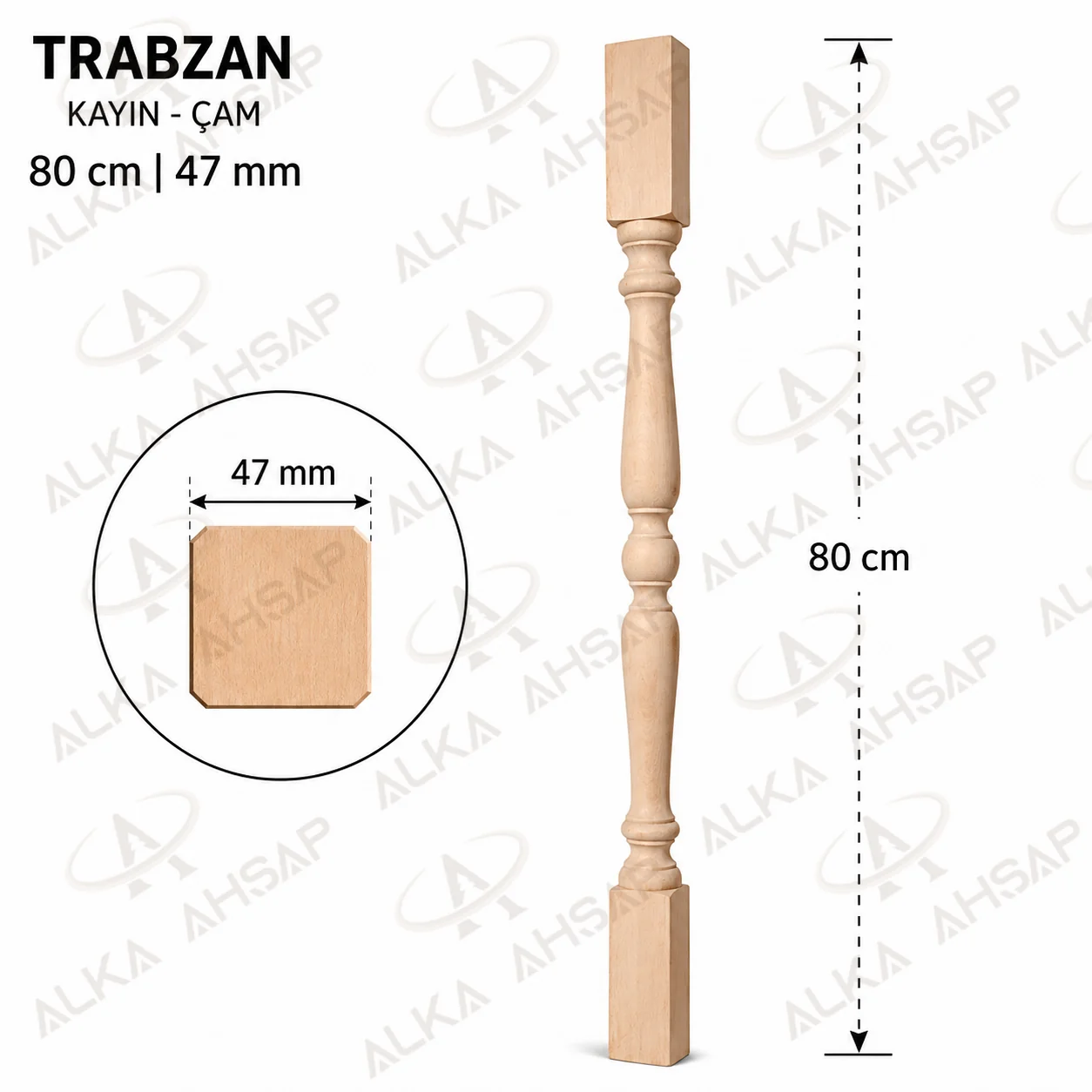 Ahşap Trabzan 80 cm | Merdiven Trabzanı – Model 3