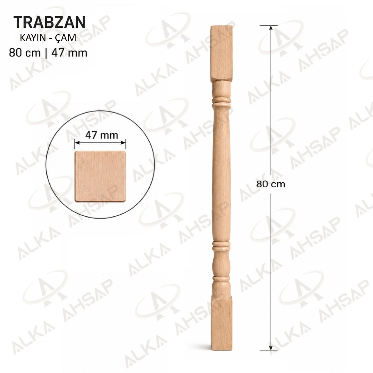 Ahşap Trabzan 80 cm | Merdiven Trabzanı – Model 4